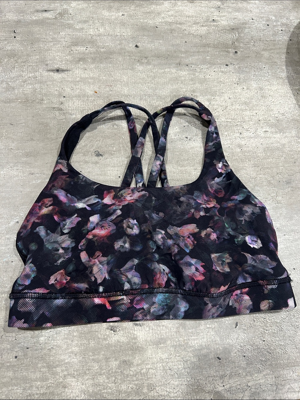 lululemon athletica Black Floral-Print Strappy Sports Bra